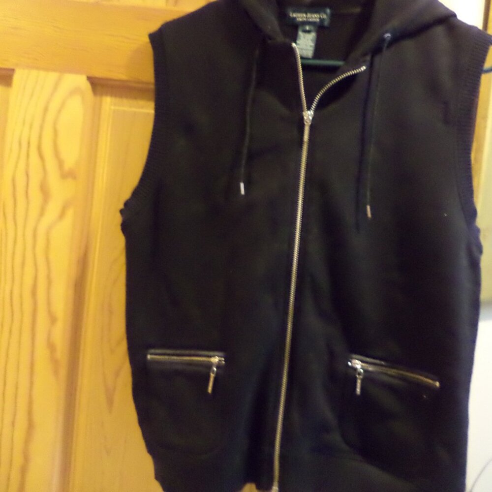 Ralph Lauren Sweatshirt Zip Vest Hooded Sleeveless ~ Black ~ Size: Large